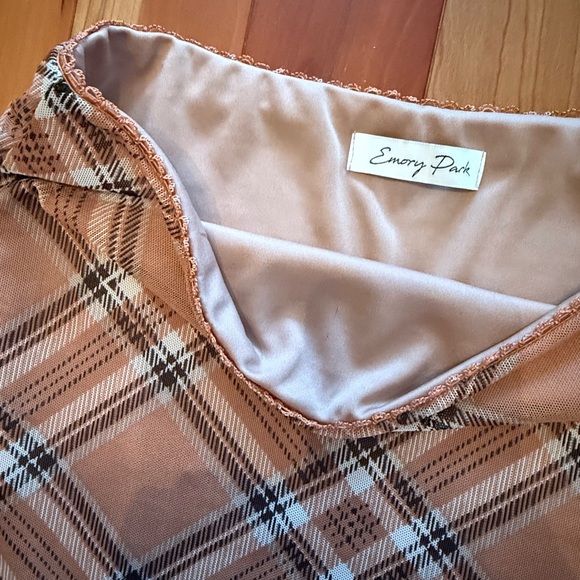 Plaid Layered Mesh Mini Skirt in Tan - Picture 3 of 5